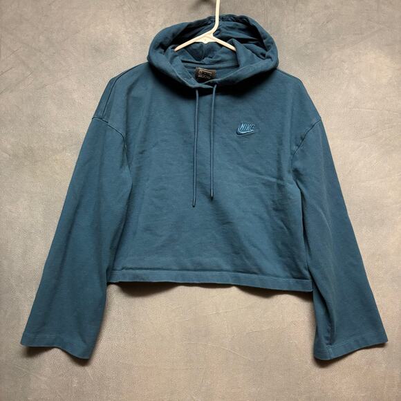 Nike Teal Crop Hoodie Women’s Small 100% Cotton Pullover Skater Athleisure - Picture 2 of 9